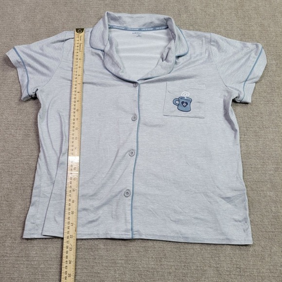 Life Is Good Pajama Top Womens Large Gray Button Front Short Sleeve Sleepwear - Picture 5 of 8